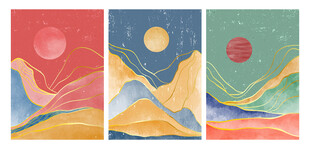 三联抽象风景艺术画作