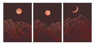 三联梦幻山水日月图景