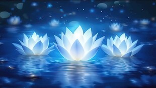 梦幻蓝色莲花绽放水中特效视频