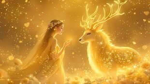 梦幻少女与发光神鹿特效视频