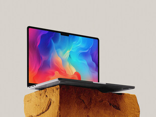 时尚笔记本电脑置于石块上样机