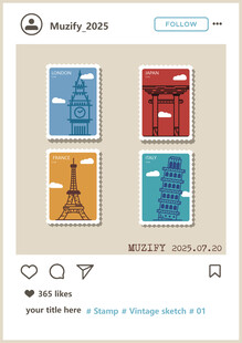 世界邮票画矢量图