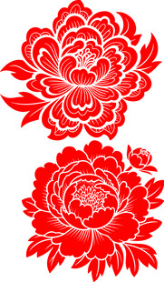 剪纸风格的牡丹花矢量插画