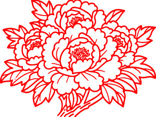 剪纸风格的牡丹花朵矢量插画