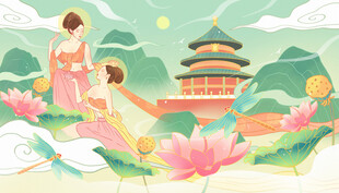 古风佳人赏景图