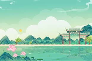 夏日湖畔中式美景