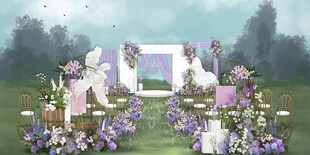 梦幻紫色系户外婚礼场景