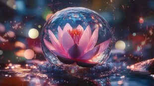 梦幻莲花绽于晶莹气泡中