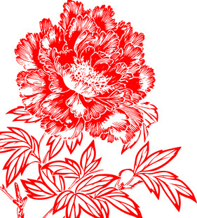 红色剪纸风盛开牡丹花