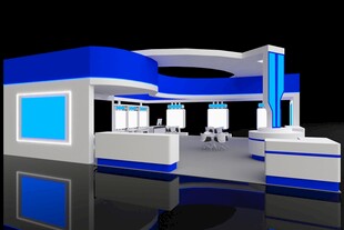 蓝白展厅效果图