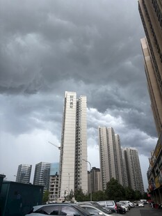 乌云下的城市高楼景观