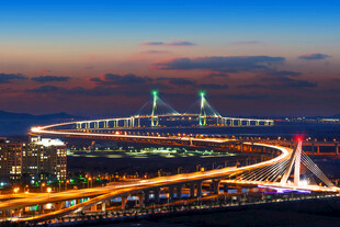 夜幕下的跨海大桥美景