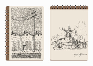 线圈本 风景素描画