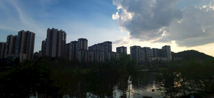 城市河畔建筑风景剪影