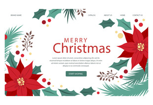 圣诞节日花卉装饰贺卡