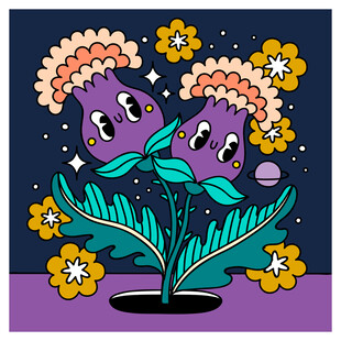 梦幻紫色花朵插画