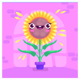 可爱笑脸向日葵盆栽插画