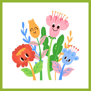 可爱笑脸花卉插画