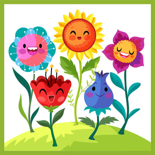 可爱笑脸花朵欢乐场景