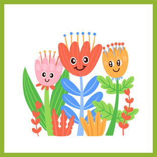 可爱多彩花朵插画