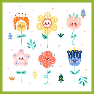 可爱卡通花卉插画图案