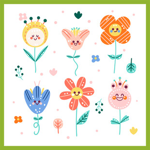 可爱手绘卡通花朵图案集