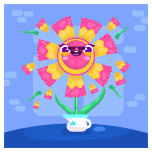 戴墨镜的欢乐花朵