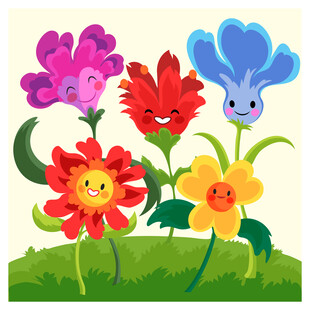 可爱笑脸花朵在草地上