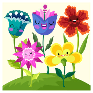 可爱笑脸花卉插画