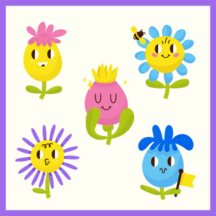 可爱卡通花朵插画集合