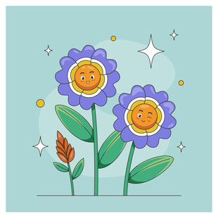 可爱笑脸花朵插画