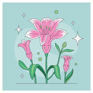 粉色百合花插画