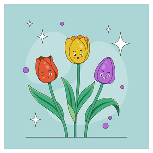 可爱笑脸郁金香插画