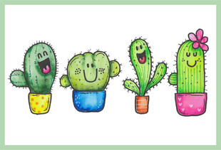可爱卡通仙人掌盆栽组合