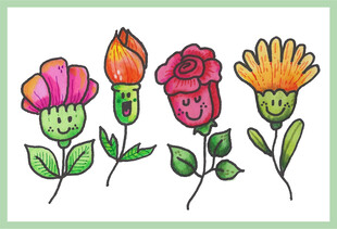 手绘多彩花朵图案