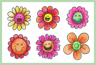 可爱多彩花朵插画