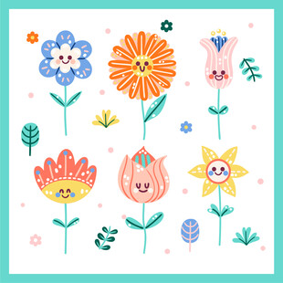 可爱花卉动物卡通图案