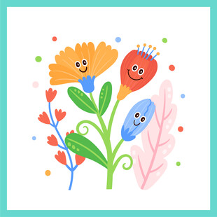 可爱笑脸花朵插画图案