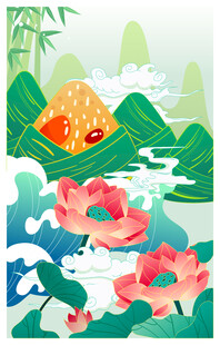 夏日荷塘山水诗意景象