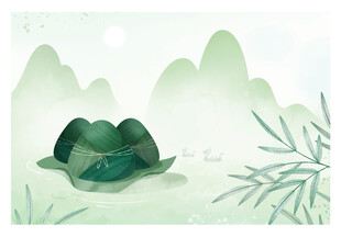 水墨风端午粽子山水图