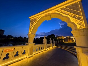 夜晚拱形桥的璀璨景致