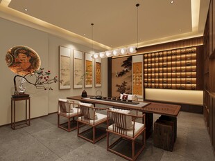 中式茶室优雅室内场景