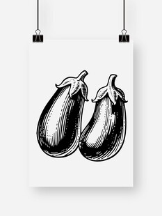 黑白手绘茄子艺术插画