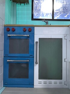 蓝色与白色仿真厨房