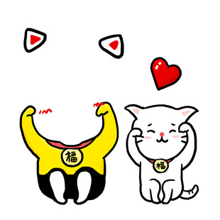 可爱卡通猫与怪兽欢乐互动