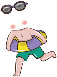 戴泳圈奔跑的卡通小男孩