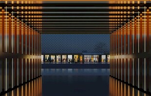 光影交错的现代建筑通道