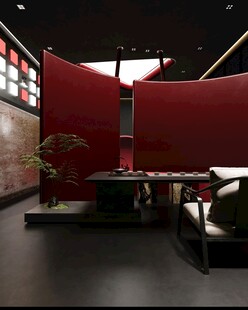 中式红墙隔断室内景观