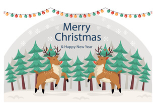 圣诞驯鹿与森林景观