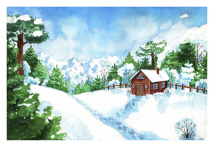 冬日雪中小屋美景